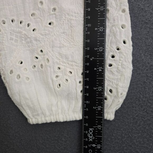 J. Jill Women XS White Button Front 3/4 Eyelet Lace Sleeve Peasant Top - Picture 11 of 11